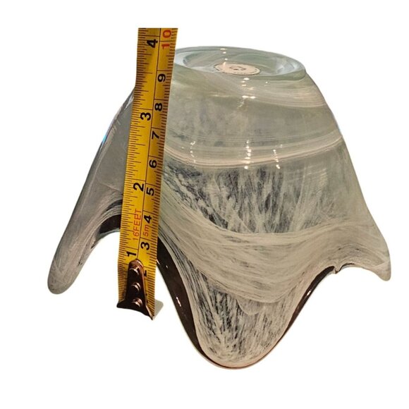 Hand Blown Recycled Glass Bowl Swirled Design Made in Spain Light Blue White - Picture 8 of 8